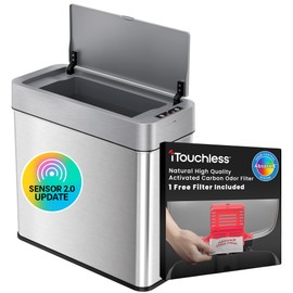 iTouchless 4 Gallon Sensor 2.0 Technology Bathroom Trash Can with AbsorbX Odor Filter, Right-Opening Lid, Slim Stainless Steel Automatic Bin for Home Office Bedroom Living Room Store Business School