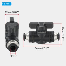 PATIKIL 1/4" Pneumatic Ball Valve, 1/4" OD BUC Push to Connect Tube Fittings Ball Valve Union Straight Air Flow Control Valve for Air Hydraulic, Black Silver