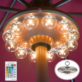 LUXSWAY Umbrella Lights Battery Operated,12 Color Changing Outdoor Patio Umbrella Light for Pole with 80Ft Remote,12 Clear Bulb 48 LEDs,4 Modes,4 Timer Option,Umbrella Hanging Light for Camping,BBQ