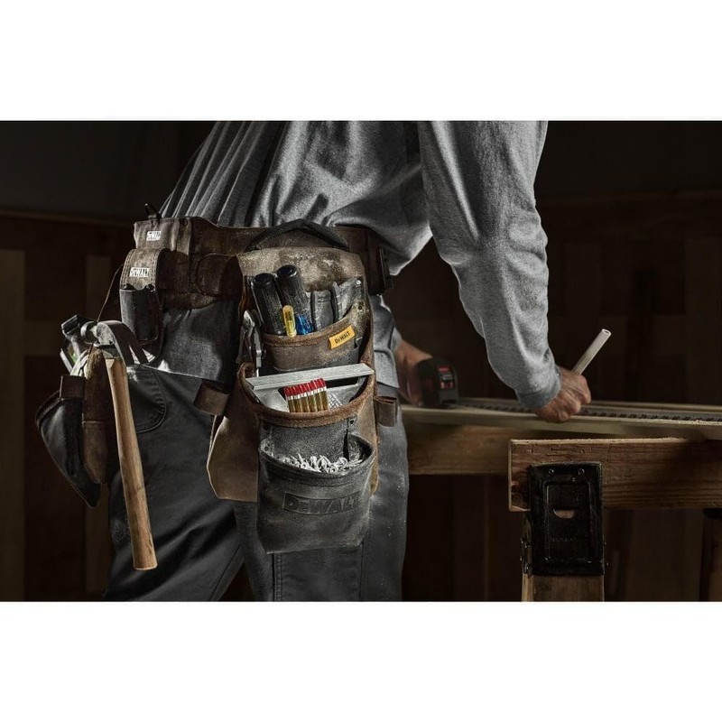 DEWALT Leather Tool Belt Organizer with 18 Pockets, Heavy Duty