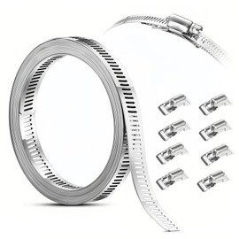 Dorasu Hose Band, 304 Stainless Steel, Width 0.5 inches (12.6 mm) x Length 9.8 ft (3 m), Stainless Steel Band, 8 Fasteners, Bike Parts, Muffler Band, Exhaust Duct, Strong Fixation, Free Cut