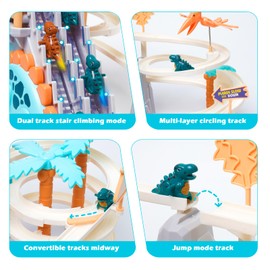 Children's Racing Track Toy, Electronic Music Dinosaur Stair Climbing Toy, Racing Track with LED Light, Racing Toy Playsets Toddler Children Boys Girls Age 3+