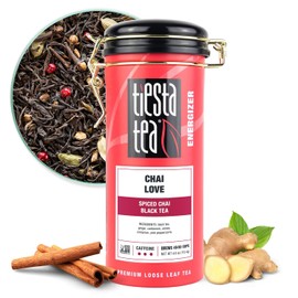Tiesta Tea - Chai Love, té chai negro con especias de hojas sueltas, alto contenido de cafeína, té caliente y helado, lata de 4 oz - 50 tazas, sabor natural, sin azúcar añadido, hojas sueltas de té Chai
