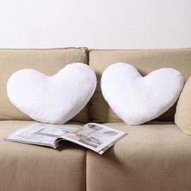 CESTAME 2 Pcs Heart Pillows White Heart Throw Pillows Cute Fuzzy Pillows Crystal Velvet Pillows Soft Throw Cushion Decorative Pillows for Valentine's Day Wedding Home Bed Sofa Couch Decor,13.8x11.8