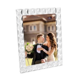 Luxury Crystal Picture Photo Frame,Grid Diamond Craft,Crystal Wedding Frame of Keepsake Photo Frames, Tabletop Display Decor Frame, Clear with Gift Box (8" x 10")
