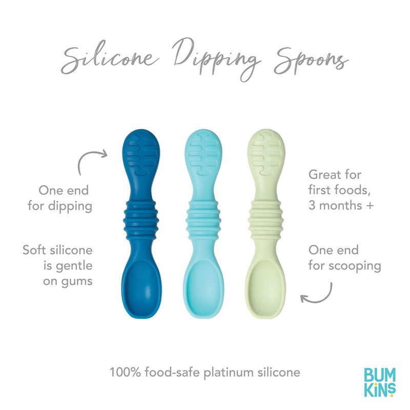 Bumkins Baby Utensil Set, Silicone Trainer Spoons for Dipping, Soft