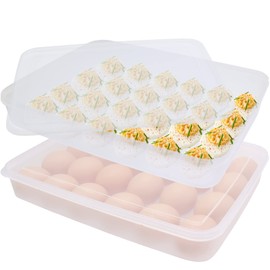 2 Pack Covered Egg Holder,Clear Egg Holder Storage Container,Stackable Plastic Refrigerator Egg Trays for Deviled Egg,Protect and Keep Fresh(48 Eggs)