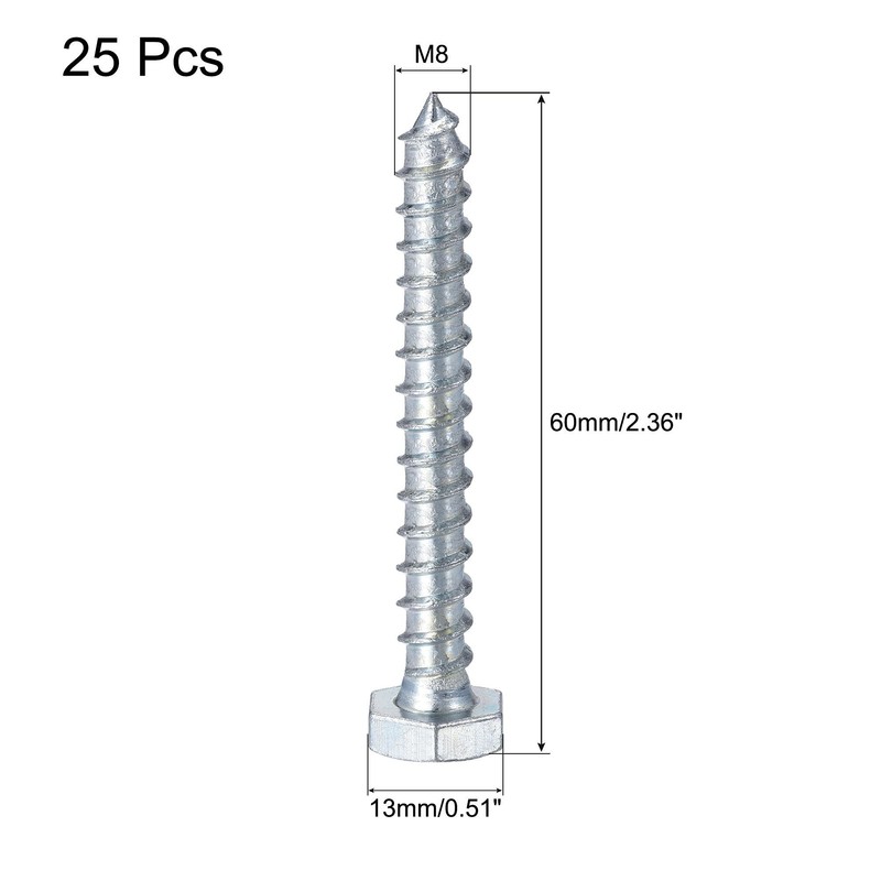 uxcell Hex Lag Screws, M8 x 60mm Carbon Steel Zinc