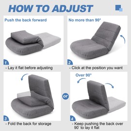 Crestlive Products Easy Lounge, Adjustable Padded Floor Chair with Back Support, Floor Pillow for Meditation or as Gaming Chair (Gray)