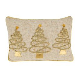 SARO LIFESTYLE Festive Trio Christmas Poly Filled Throw Pillow, Gold, 12"x18"