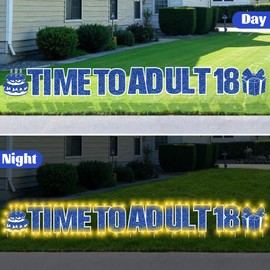 Blue 18th Birthday Yard Signs with Stakes LED Lights Time To Adult 18th Birthday Decorations for Boys Men Eighteen Years Old Bday Outdoor Lawn Garden Yard Decor (Battery Not included)