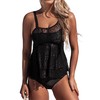 Beachsissi Women's Solid Multilayer Ruffle Lace Patchwork Tankini Sets, black