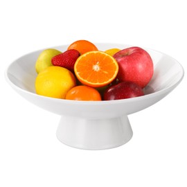 AKICTE Ceramic Fruit Bowl, 10 Inch White Fruit Bowl For Kitchen Counter,White Pedestal Bowl for Decor,Decorative Fruit Bowl for Kitchen & Home Decor (Ceramic White)