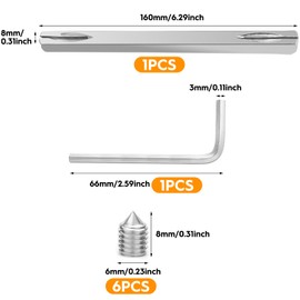 Boloest Door Handle Spindle 8 x 160mm Replacement Square Door Key for Door Handle，Door Knob Spindle Parts (with M6 Screws and Wrench)