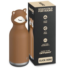 asobu Bestie Bottle Insulated Stainless Steel Water Bottle with Detachable Soft Animal Head Fun Drinking For Kids and Teens with Flexible Reusable Straw 16 Ounce