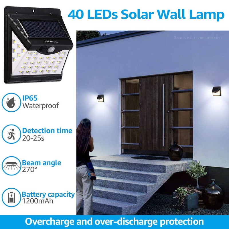 TORCHSTAR 8-Pack 40 LED Solar Lights Outdoor, Waterproof Solar Motion