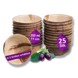 Waipur Organic Palm Leaf Bowls – 25 Bowls Diameter 11 cm / 200 ml – Premium Disposable Tableware Compostable – Dessert Bowls Similar to Bamboo Bowls