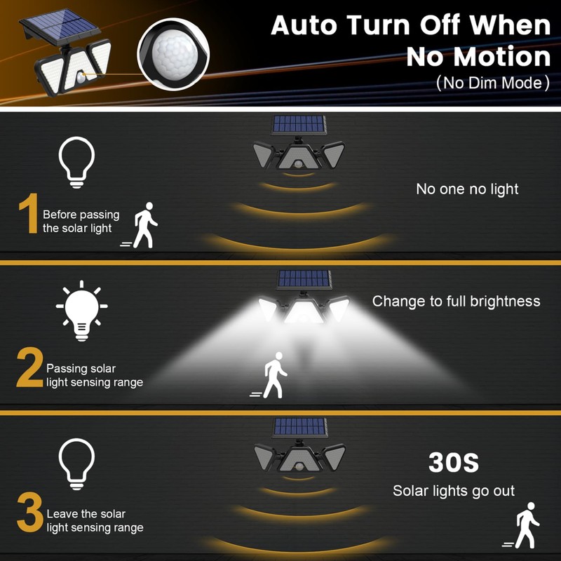 ZOOKKI Solar Outdoor Lights, 3 Heads Motion Sensor Outdoor Lights,