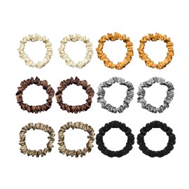 12 Pack Hair Scrunchies, Ponytail Holders Elastic Hair Bands Satin for Girls Women Soft Hair Scrunchies Elastic Hair Bands Skinny Hair Ties
