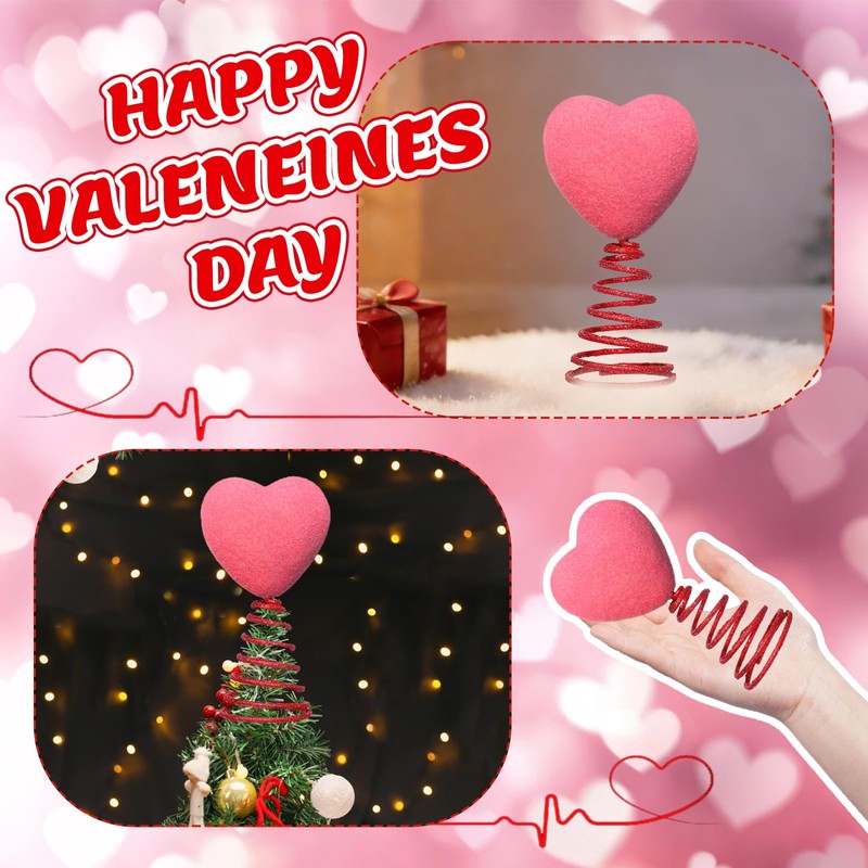 5 Inch Mini Valentine Day Hearts Tree Topper Flocked Tree