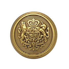 18 Pcs Classic Tea Gold Round Metal Hand-Sewn Buttons, Crown & Double Lion Pattern, 15/17.5/20mm (6 Each), for Blazers, Coats, Vintage Style Garments