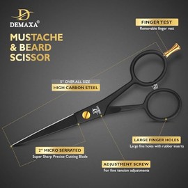 DEMAXA Tijeras profesionales de barba de 5 pulgadas para hombres, tijeras para bigote con 1 peine para bigote, 1 peine para barba y bolsa suave, kit d