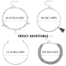 Branets Boho Layered Tassel Bracelets Set Silver Beaded Bracelet Sequins Bracelet Jewelry Accessories for Women and Girls