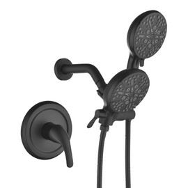 Taplong Matte Black Shower System - Dual 2 in 1 Combo (5" Rainfall + Handheld Head) | 7-Spray High Pressure | 59" Anti-Kink Hose-TP038A