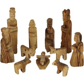 Holy Land Market Olive Wood Children's Nativity Scene - 12-Piece Indoor Wooden Nativity Set, Handmade in Bethlehem, with Pictorial Story Booklet & Authenticity Certificate, 5.25-Inch Figures