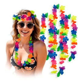 24 Collar Hawaiano Flores Colores Neon Fiesta Batucada