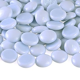 KINGOU Flat Glass Gems/Marbles/Stones/Beads for Vase Filler, Table Scatter, Games - 1 Lbs (17-19mm, Approx. 3/4")-White