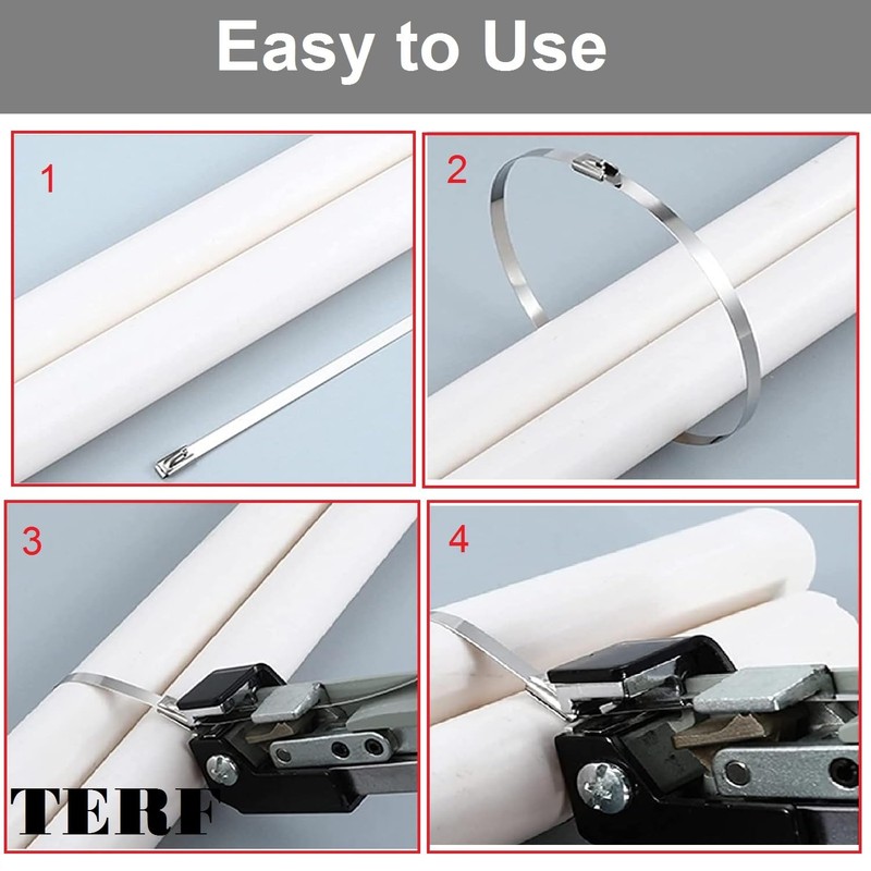 TERF® 20 Pcs Black Stainless Steel Cable Ties 290mm (11.42'')