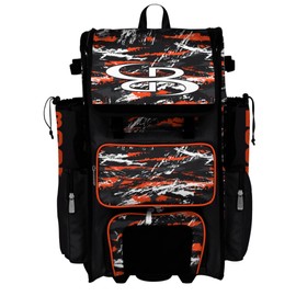 Boombah Superpack Hybrid Rolling Bat Bag - Wheeled & Backpack Version - Razor Black/Orange/White