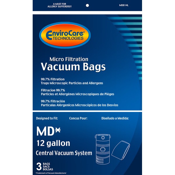 EnviroCare Replacement Micro Filtration Vacuum Cleaner Dust Bags for Modern Day 12 Gallon Central Vacuums 3 Pack