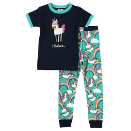 Lazy One Short-Sleeve Pajamas Sets for Girls and Boys, Kids' Soft Animal PJs, Mythical, Rainbow (I Believe Unicorn, 6)