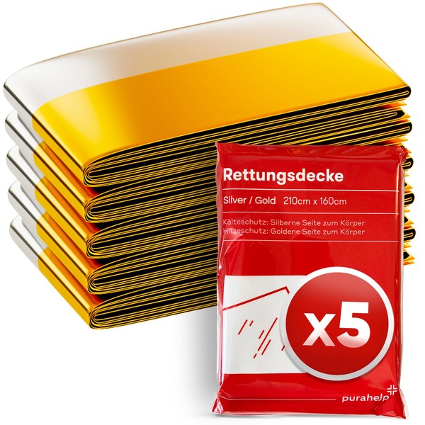 PURAHELP Rescue Blanket Gold Silver for Emergencies (Pack of 5)