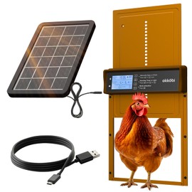 Okkobi Automatic Chicken Coop Door Solar Powered - LCD Display - Chicken Coop Door with Remote Control, Light Sensor & Timer - Security & Peace of Mind: Anti-Pinch function - 5-Year Protection - Brown