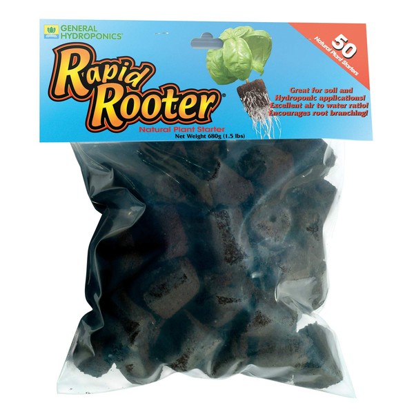 General Hydroponics Rapid Rooter, Starter Plug for Seeds or Cuttings, Great for Soil or Hydroponics Growing System, 50 Plugs