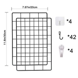 Keychain Wall Display Grid Panel: 2-Pack for Keys Jewelry Notes 23.62" x 7.87" with Hooks Traceless Nail Keychain Wall Display for Home Office Vendors
