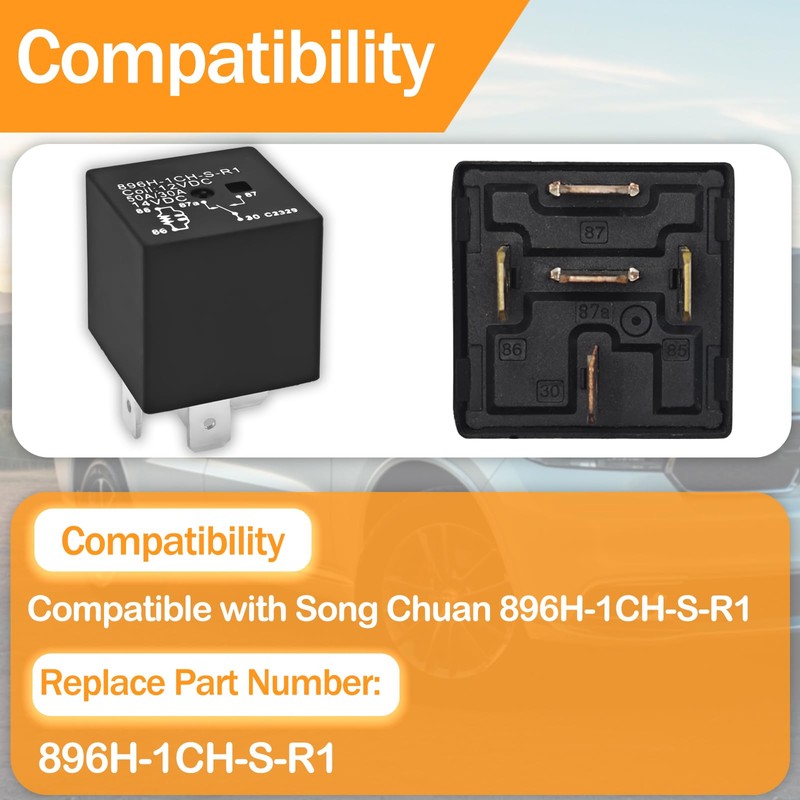 896H-1CH-S-R1 Automotive Relay (Pack of 2) - 12VDC 50AMP 5-Pin