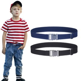 Kids Buckle Belt for Boys - Zinc Alloy Elastic Adjustable Stretch Belts for Girls, 2 Pieces (Navy blue/Black)