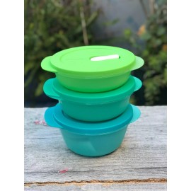 Tupperware Set of 3 Crystalwave Round Microwave Container With Spout New