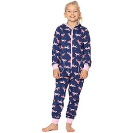 Merry Style MS10-223 Girls' Romper, Sleeping Suit with Hood, Navy Unicorn, 122-128