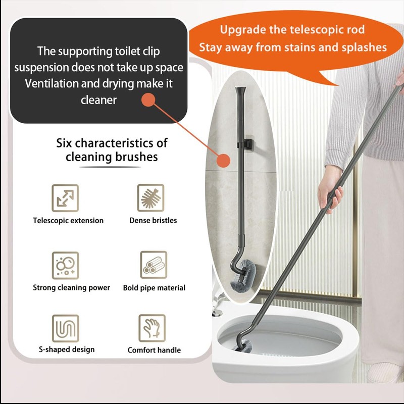 Wall Mounted Long Handle Toilet Brush Set with Holder and
