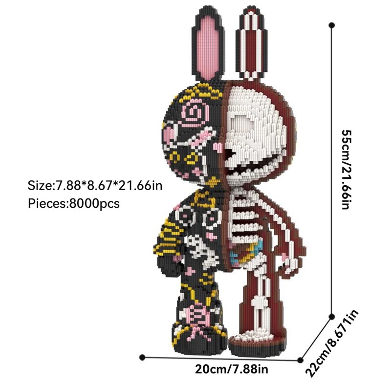 DAHONPA Animal Rabbit Half Graffiti Half Skeleton Micro Building Blocks