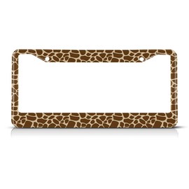 Beabes Brown Giraffe Print License Plate Frame Auto Tag Frames Cute Animal License Plates Holder 2 Holes African Art Abstract Decorative Car Truck Motorcycle License Plates Tag for Men Women