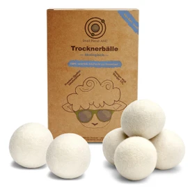 Small Planet AMZ® Öko Trocknerbälle [TÜV SÜD geprüft] energiesparend und plastikfrei - 100% neuseeländische Premium Schafwolle - Trocknerbälle für Wäschetrockner 6er-Set