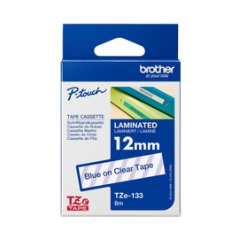Brother Genuine TZe-133 Laminated Tape, Blue On Clear, 12mm x 8m