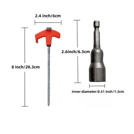 Xshelley 8 Pack Tent Stakes Heavy Duty Metal Tent Stakes 8" Screw Head Ground Anchors Threaded Tent Spikes with Hex Head Screwdriver