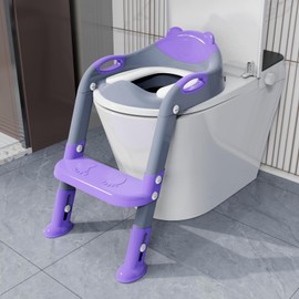Potty Training Seat with Step Stool Ladder, SKYROKU Potty Training Toilet for Kids Boys Girls Toddlers - Comfortable Safe Potty Seat with Anti-Slip Pads Ladder Grey Purple